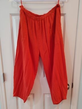 Oh My Gauze! Tucked Leg Gauze Pants in Bright Orange